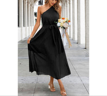 Load image into Gallery viewer, One Shoulder Sleeveless Pleated Dress