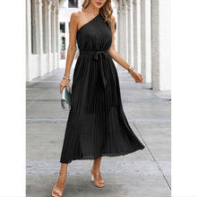 Load image into Gallery viewer, One Shoulder Sleeveless Pleated Dress