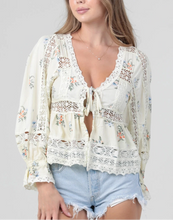 Load image into Gallery viewer, Lace Trim Tie Front Blouse