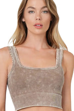 Load image into Gallery viewer, Washed Ribbed Square Neck Cropped Tank Top