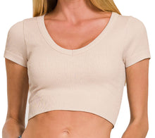 Load image into Gallery viewer, Ribbed Double Layered Seamless Crop Top