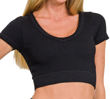 Load image into Gallery viewer, Ribbed Double Layered Seamless Crop Top