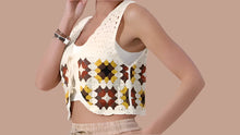 Load image into Gallery viewer, Boho Granny Square Crochet Vest – Retro Knit
