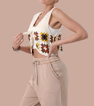 Load image into Gallery viewer, Boho Granny Square Crochet Vest – Retro Knit