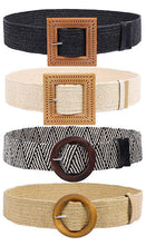 Load image into Gallery viewer, Straw Woven Elastic Stretch Waist Band Square or Round Buckle Belt
