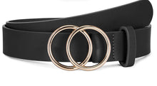 Load image into Gallery viewer, Gold Double O-Ring Buckle Faux Leather Belt
