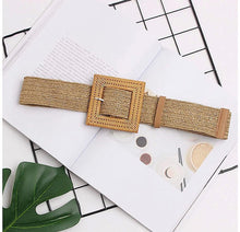 Load image into Gallery viewer, Straw Woven Elastic Stretch Waist Band Square or Round Buckle Belt
