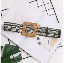 Load image into Gallery viewer, Straw Woven Elastic Stretch Waist Band Square or Round Buckle Belt