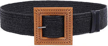 Load image into Gallery viewer, Straw Woven Elastic Stretch Waist Band Square or Round Buckle Belt