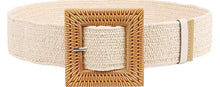 Load image into Gallery viewer, Straw Woven Elastic Stretch Waist Band Square or Round Buckle Belt