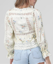 Load image into Gallery viewer, Lace Trim Tie Front Blouse
