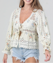 Load image into Gallery viewer, Lace Trim Tie Front Blouse
