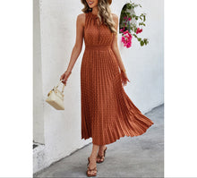 Load image into Gallery viewer, Sleeveless Dot Print Cross Fit Pleated Dress

