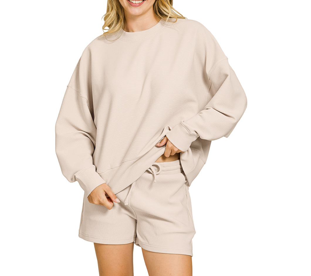 Ribbed Pullover & Shorts Set