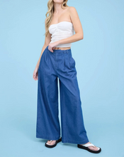 Load image into Gallery viewer, Pleated Wide Leg Chambray Pants
