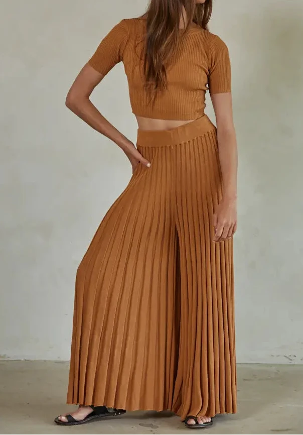 Knit Acrylic Sweater Ribbed Flare Pants