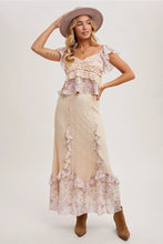 Load image into Gallery viewer, Floral Print Trimmed Maxi Lace Skirt with Lining
