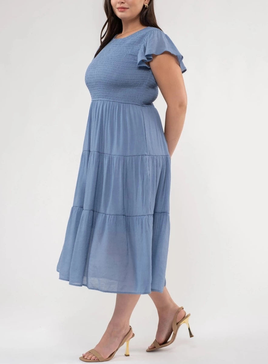 The Sylvana Plus Tiered Dress-Chambray