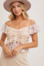 Load image into Gallery viewer, Ruffle Lace Trimmed Sweetheart Neck Top
