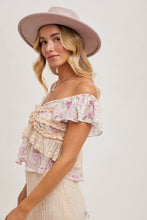 Load image into Gallery viewer, Ruffle Lace Trimmed Sweetheart Neck Top
