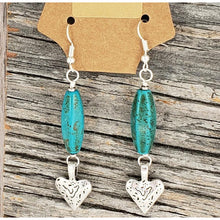 Load image into Gallery viewer, Jerome Turquoise Magnesite Six sided oval Heart dangle earrings
