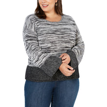 Load image into Gallery viewer, Womens Plus Size Colorblock Striped Long Sleeve Pullover Sweater
