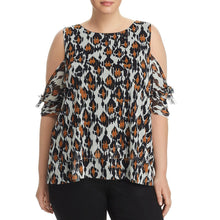 Load image into Gallery viewer, Womens Plus Animal Print Cold Shoulder Blouse
