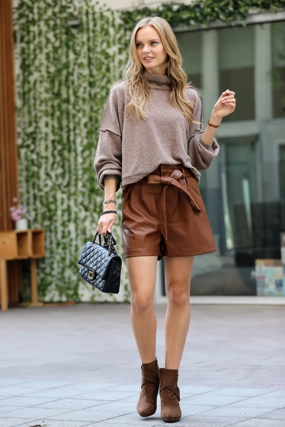 Faux Leather Paperbag Shorts