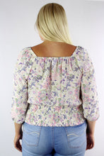 Load image into Gallery viewer, Women&#39;s 3/4th Sleeve Floral Top with Cinched Waist
