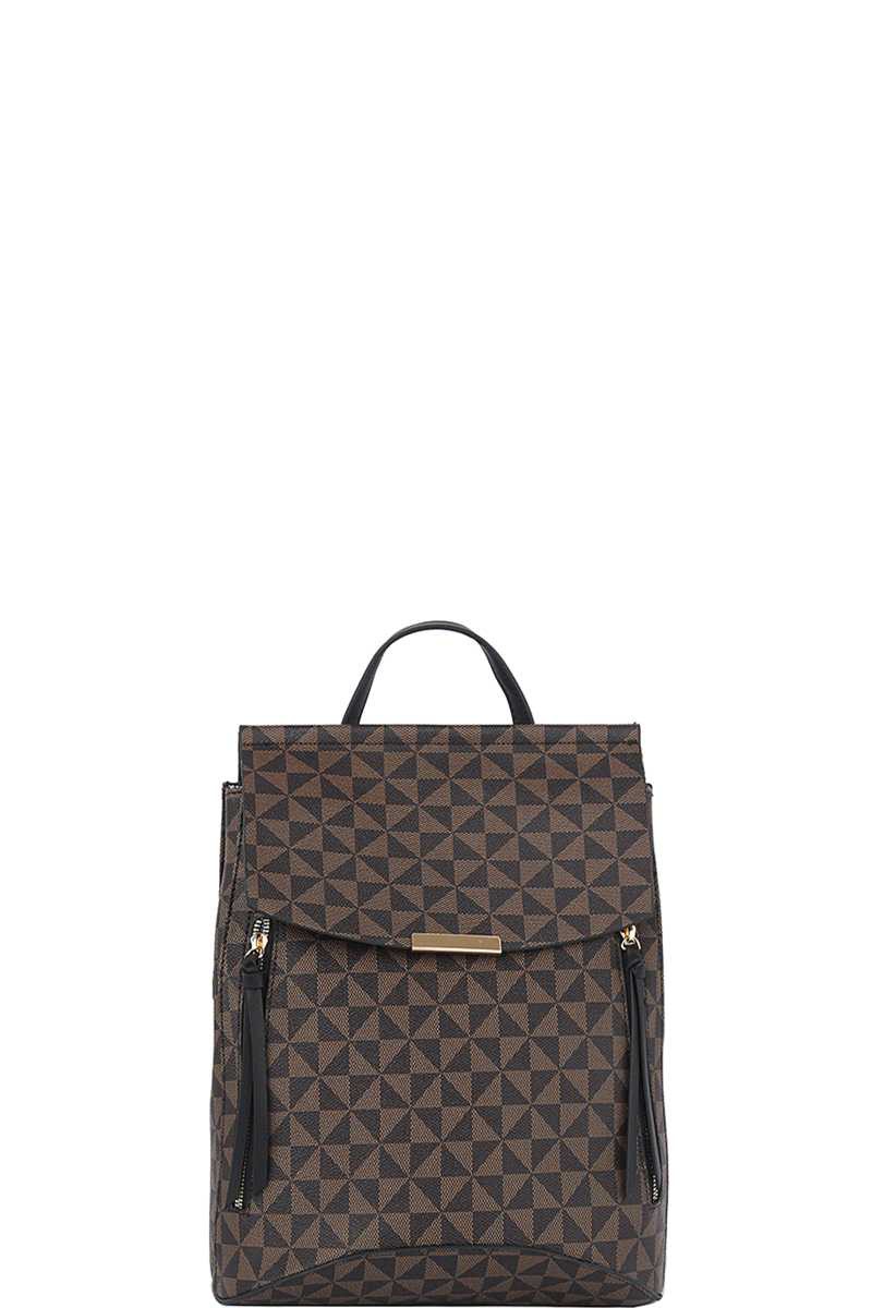 Fashion Monogram Print Double Side Zipper Backpack